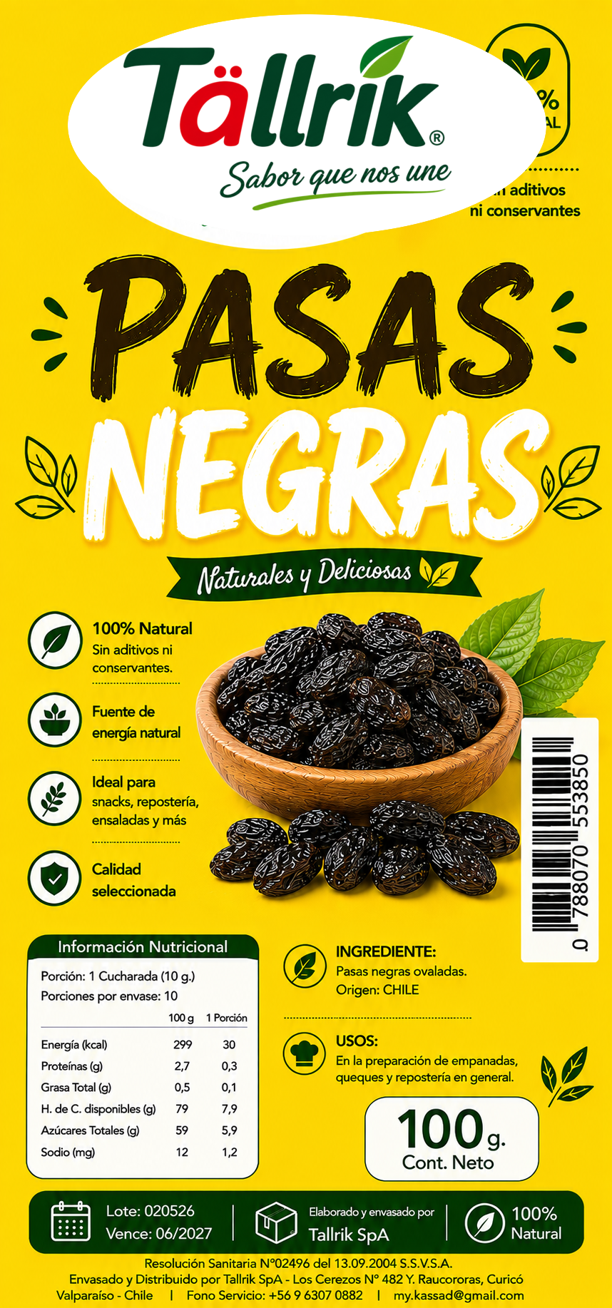 Etiqueta de Pasas negras Tallrik